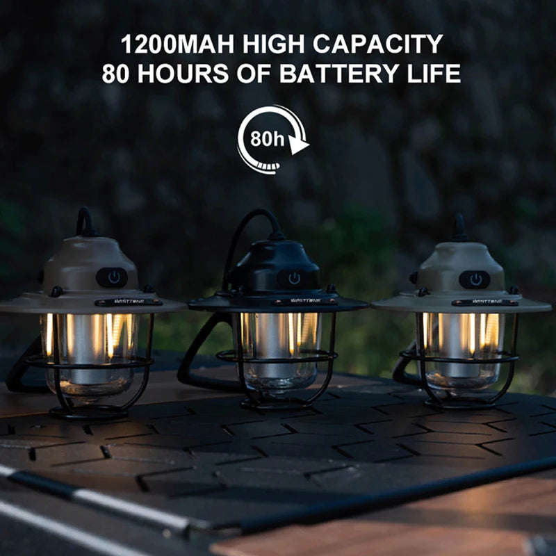 Retro Hanging Camp Lantern — 1200mAh Rechargeable