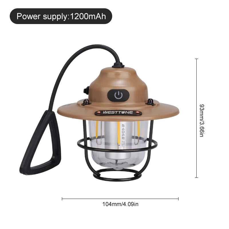 Retro Hanging Camp Lantern — 1200mAh Rechargeable