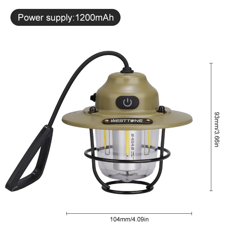 Retro Hanging Camp Lantern — 1200mAh Rechargeable