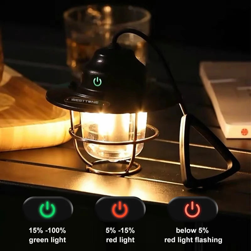Retro Hanging Camp Lantern — 1200mAh Rechargeable