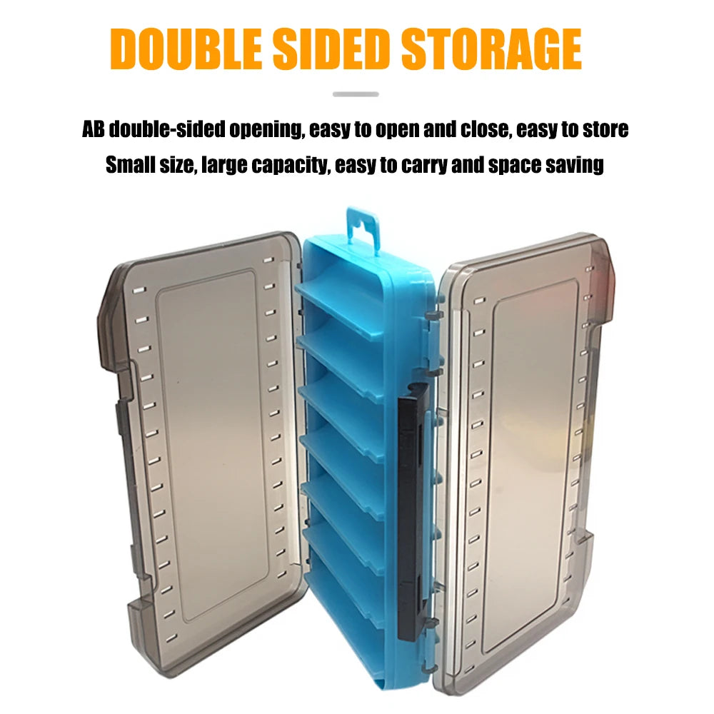 Double-Sided Fishing Tackle Box — 14 Compartments