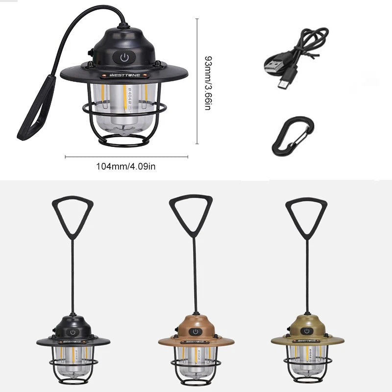 Retro Hanging Camp Lantern — 1200mAh Rechargeable
